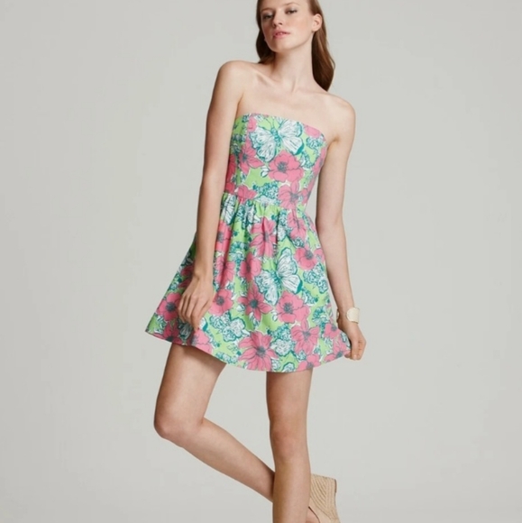 Lilly Pulitzer Lottie Green Pink Bloomin Cacoonin Butterfly Floral Dress 6 EUC - Picture 2 of 15